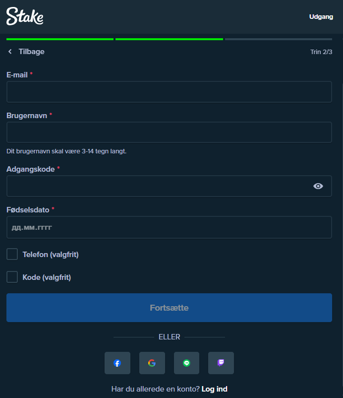 Registrering Stake Casino